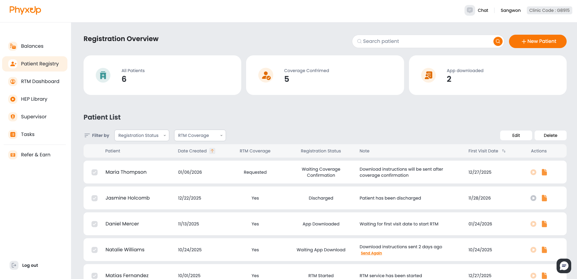 patient dashboard screenshot
